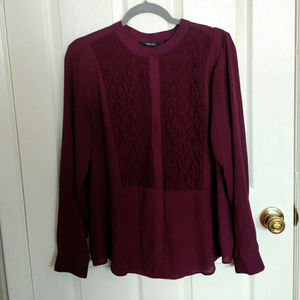 Simply Vera Wang Lace Long Sleeve Blouse Wine XL